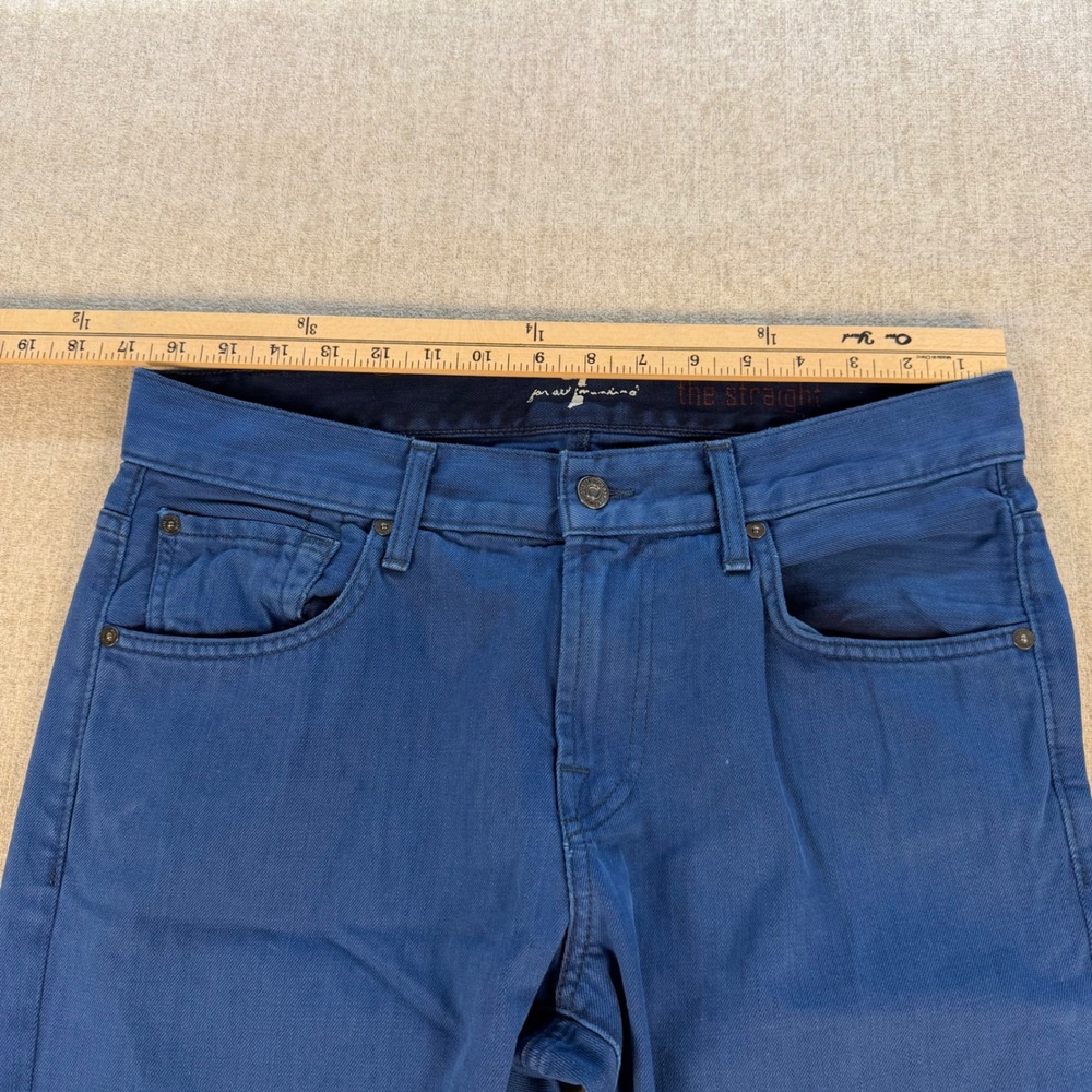 7 For All Mankind Straight Leg Jeans Womens 32 Blue Raw Hem Cotton Denim - Picture 3 of 12